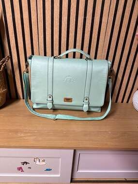 EaseGave Mint Green Faux Leather 15.6" Laptop Briefcase Messenger Bag